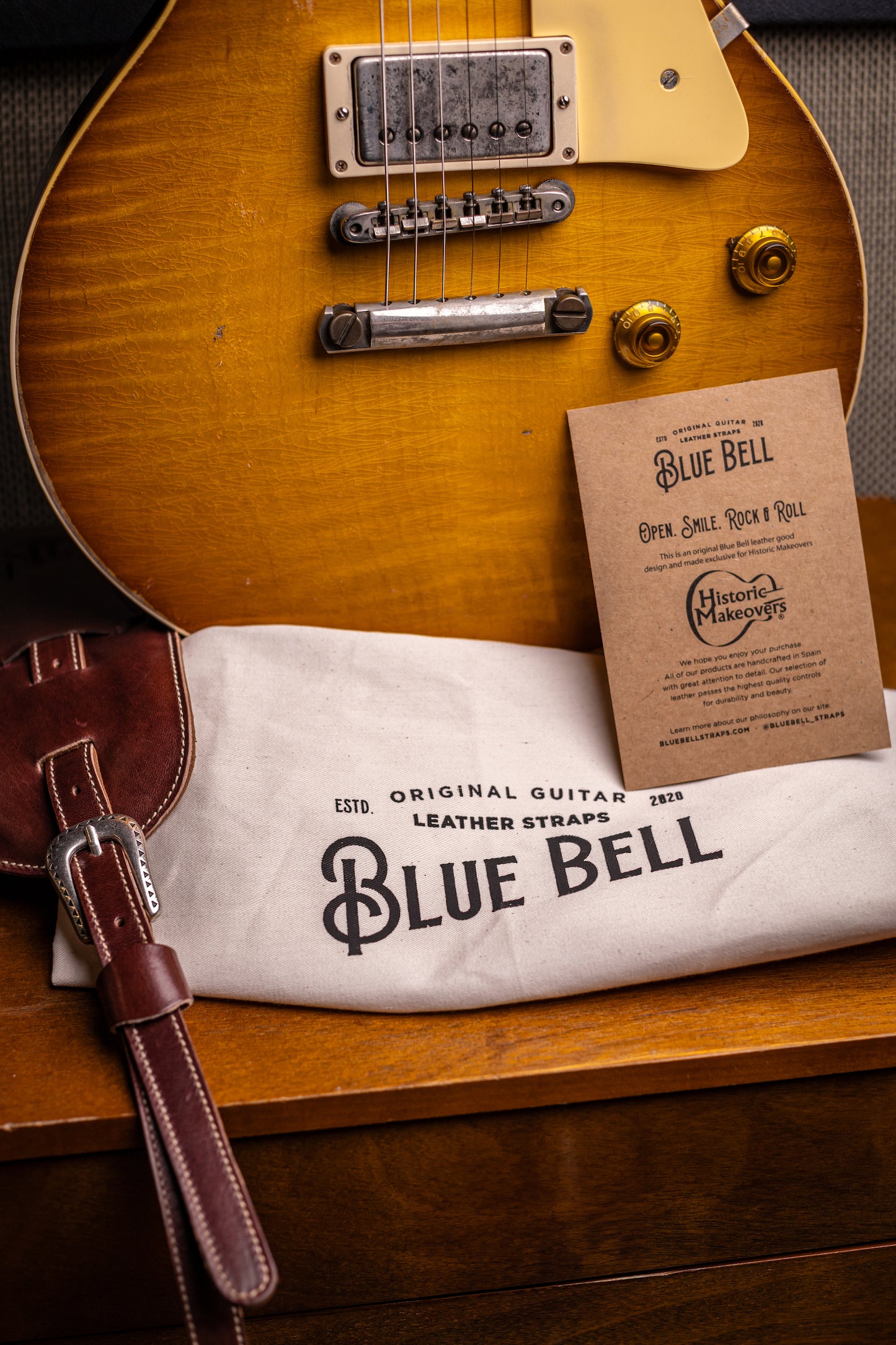 Historic Makeovers X Blue Bell Guitar Straps Limited Edition Leather Guitar Strap with Pad