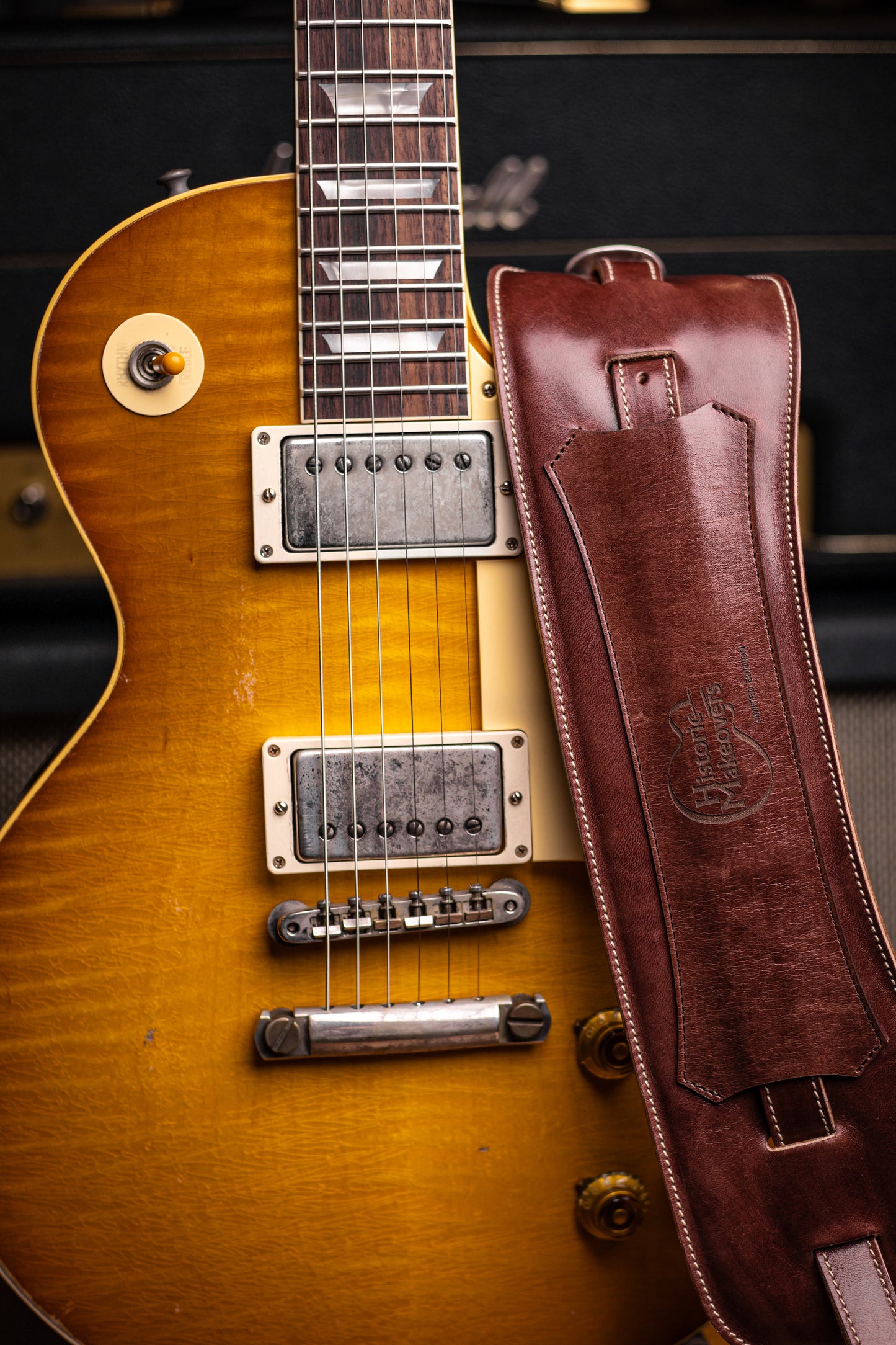 Historic Makeovers X Blue Bell Guitar Straps Limited Edition Leather Guitar Strap with Pad