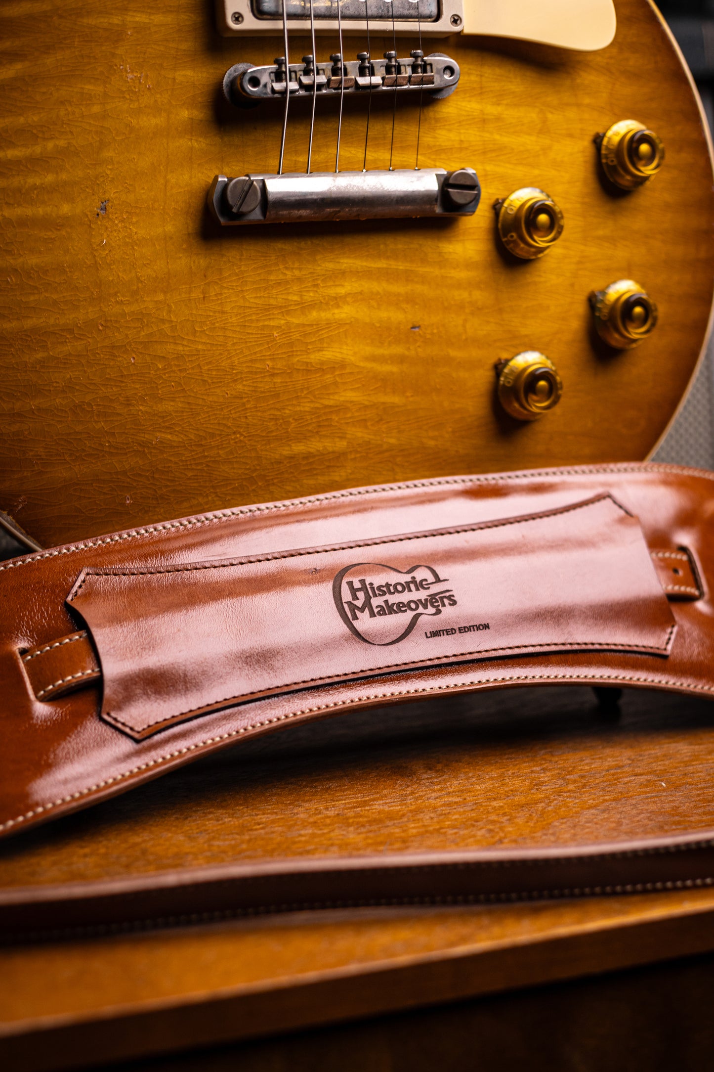 Historic Makeovers X Blue Bell Guitar Straps Limited Edition Leather Guitar Strap with Pad