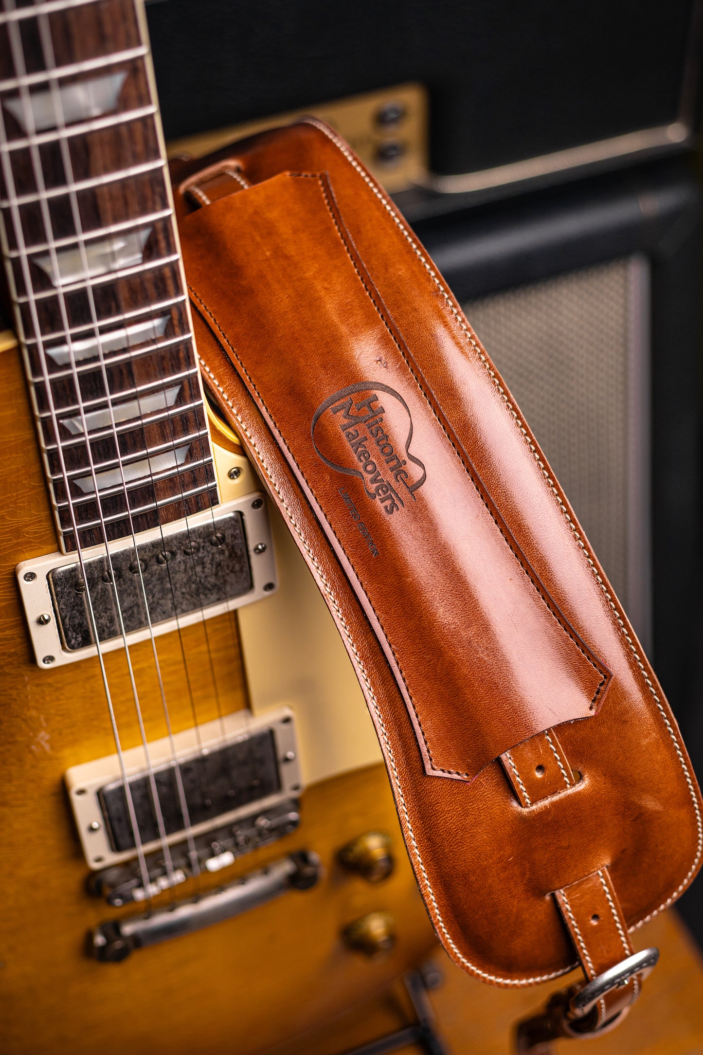 Historic Makeovers X Blue Bell Guitar Straps Limited Edition Leather Guitar Strap with Pad