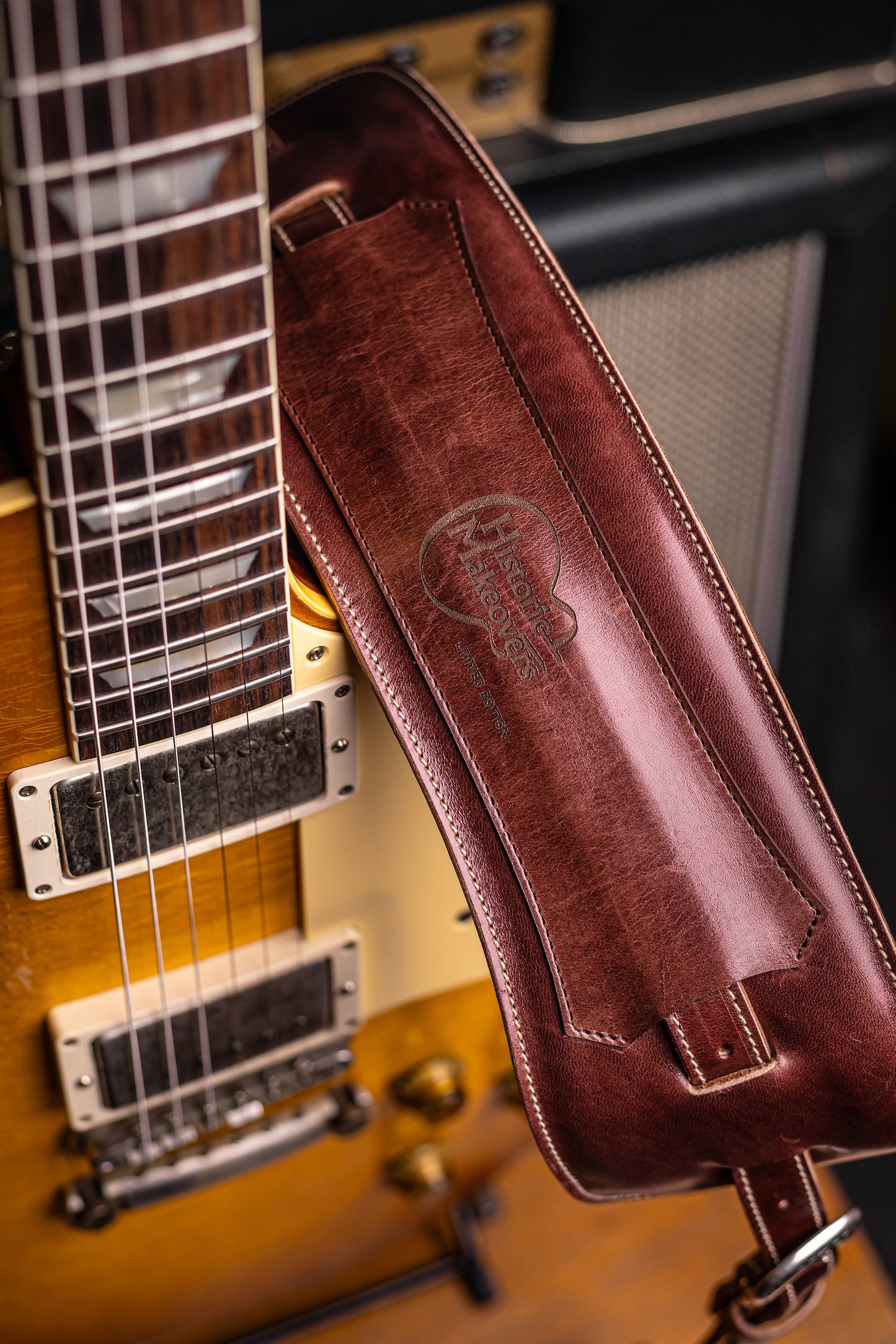 Historic Makeovers X Blue Bell Guitar Straps Limited Edition Leather Guitar Strap with Pad